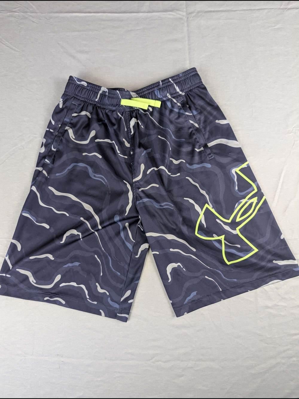 Under Armour Boys Black Wave Print Swim Shorts with Neon Logo